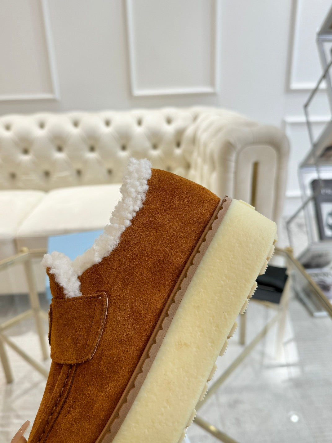 SUEDE LOAFER BRONZE BROWN WITH SHEARLING LINING - 35