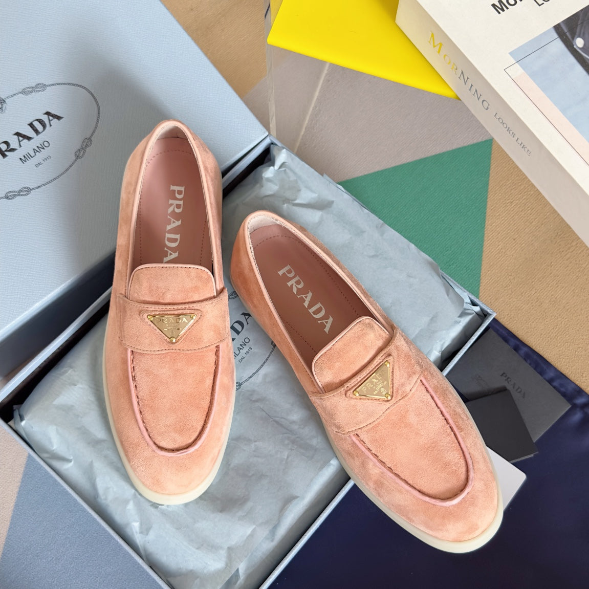 Pra Pink Suede Leather Loafers 25mm Rubber Sole - 35