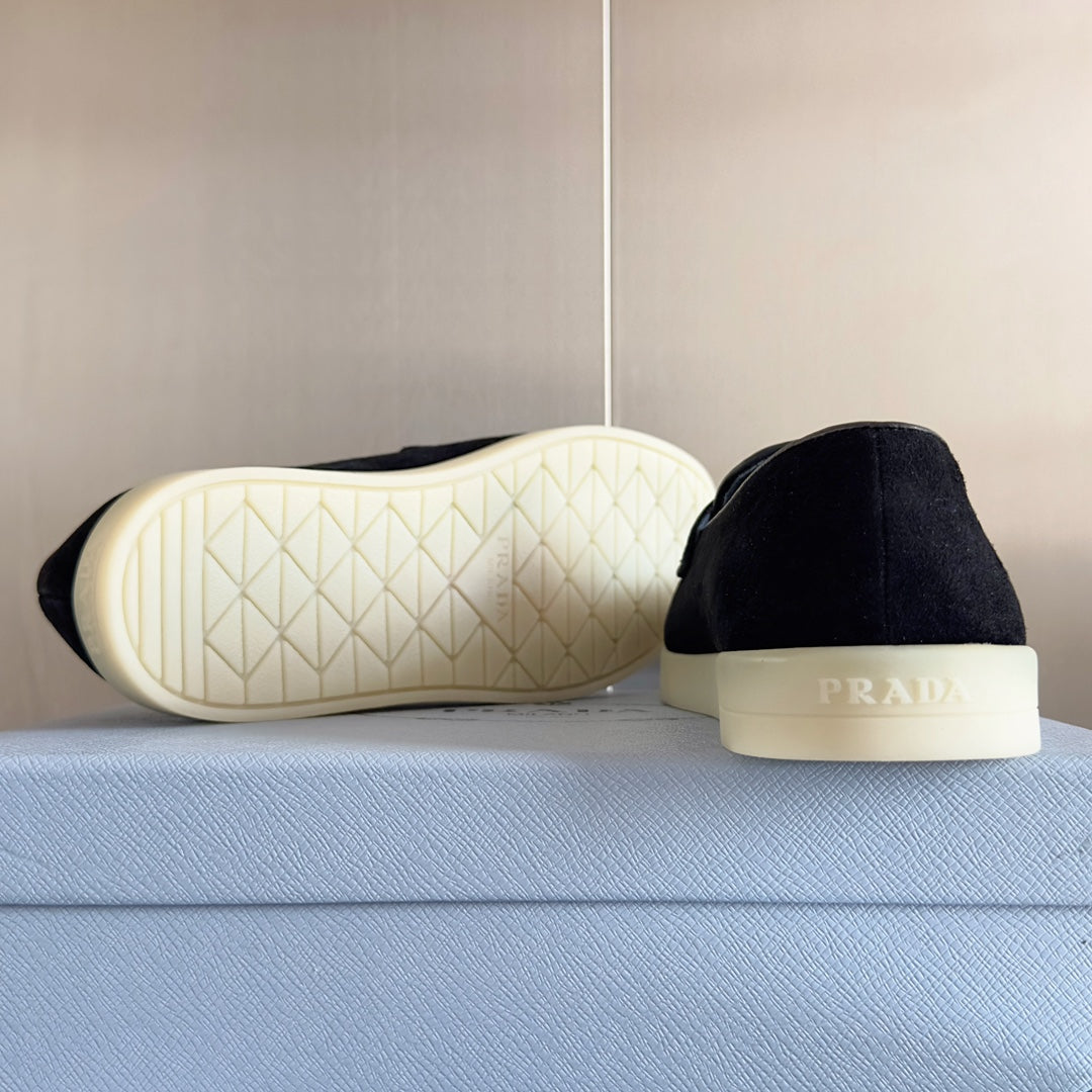 Pra Black Suede Leather Loafers 25mm Rubber Sole - 35