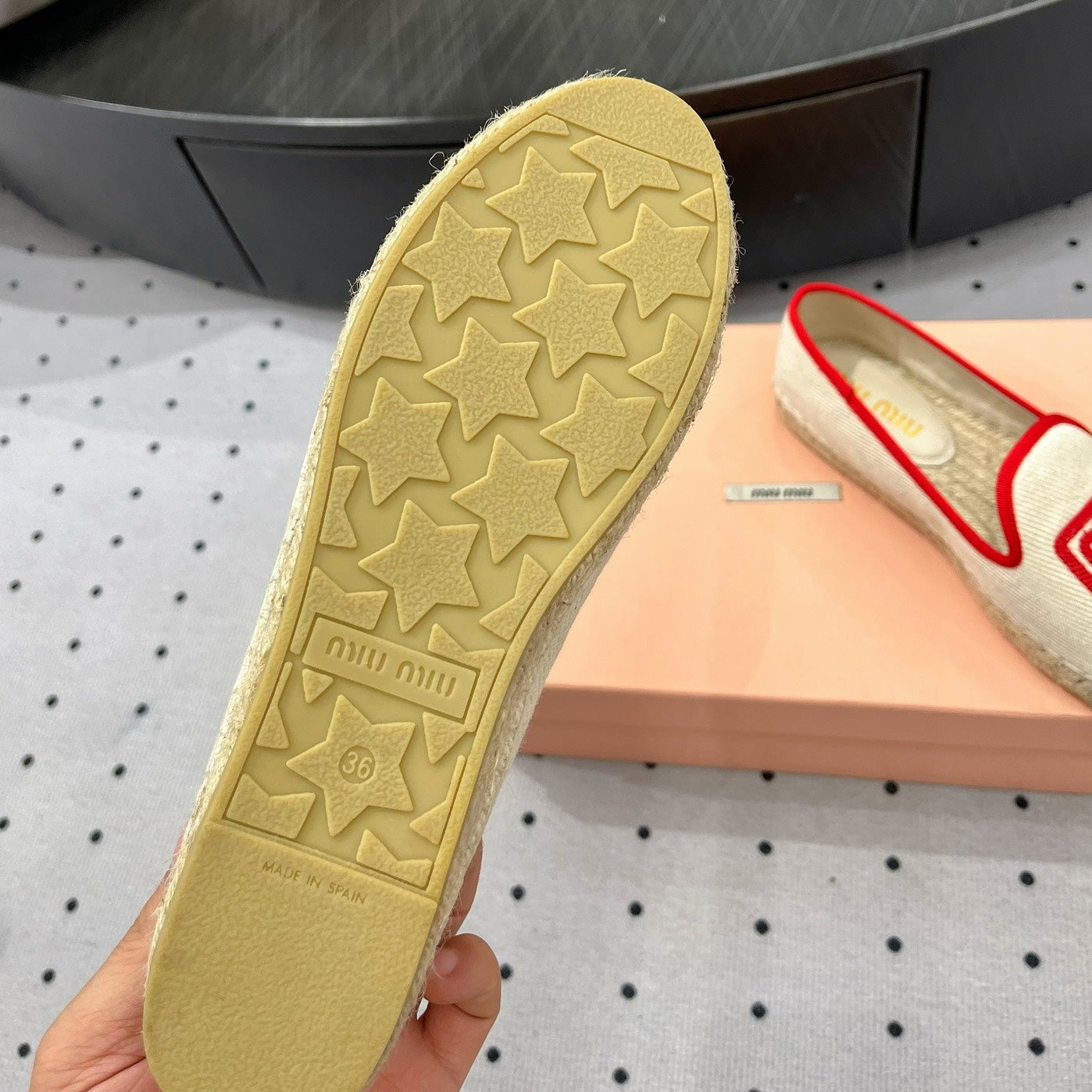 Loafer Shoes Ivory With Red Border Fabric Linen - 35