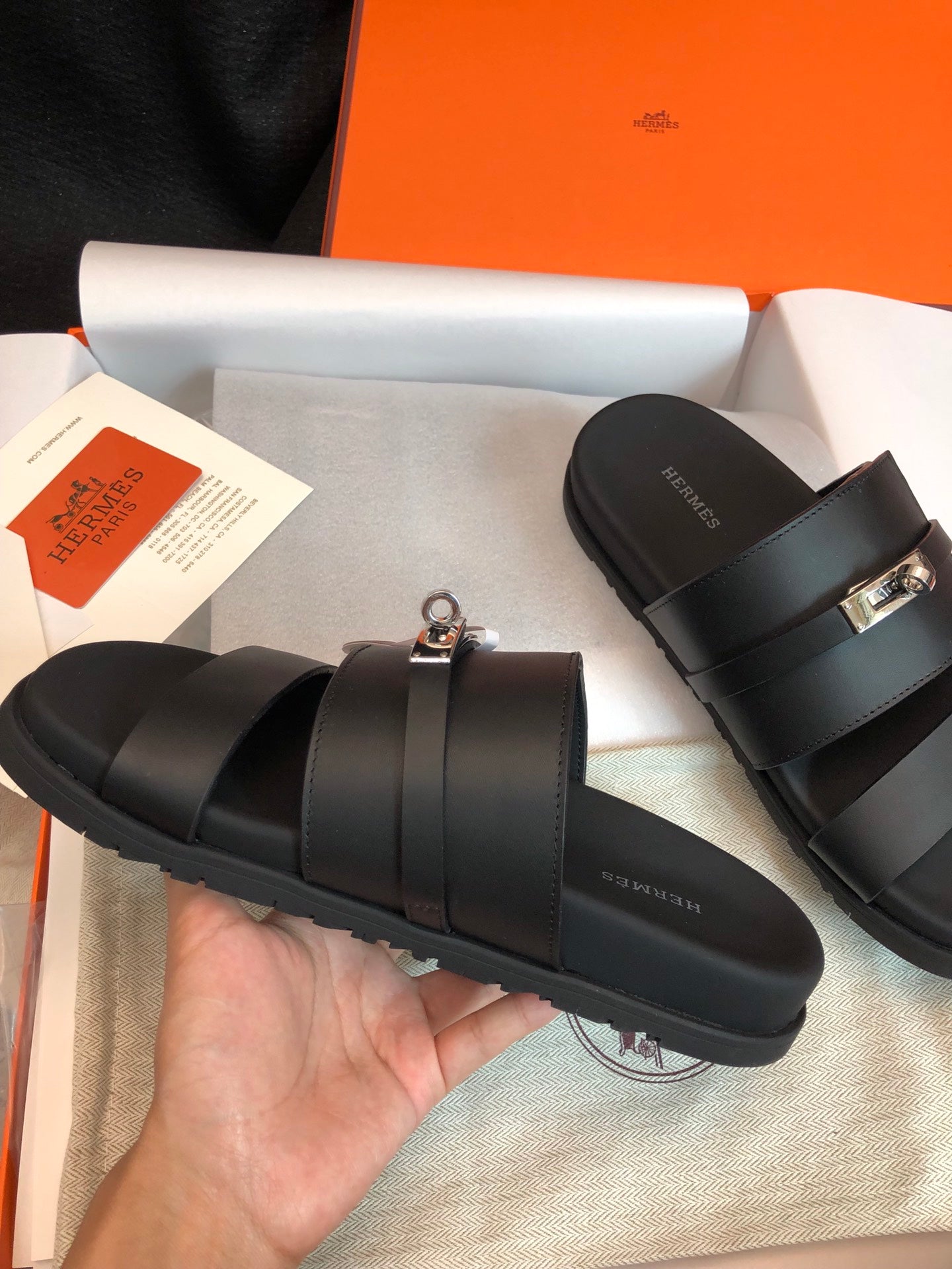 GABRIEL SANDAL MULE IN BLACK CALFSKIN - 34