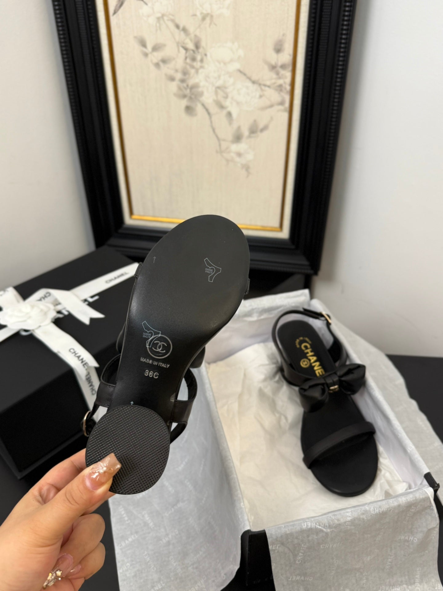 MID HEEL 45 MM SANDALS IN BLACK CALFSKIN - 34