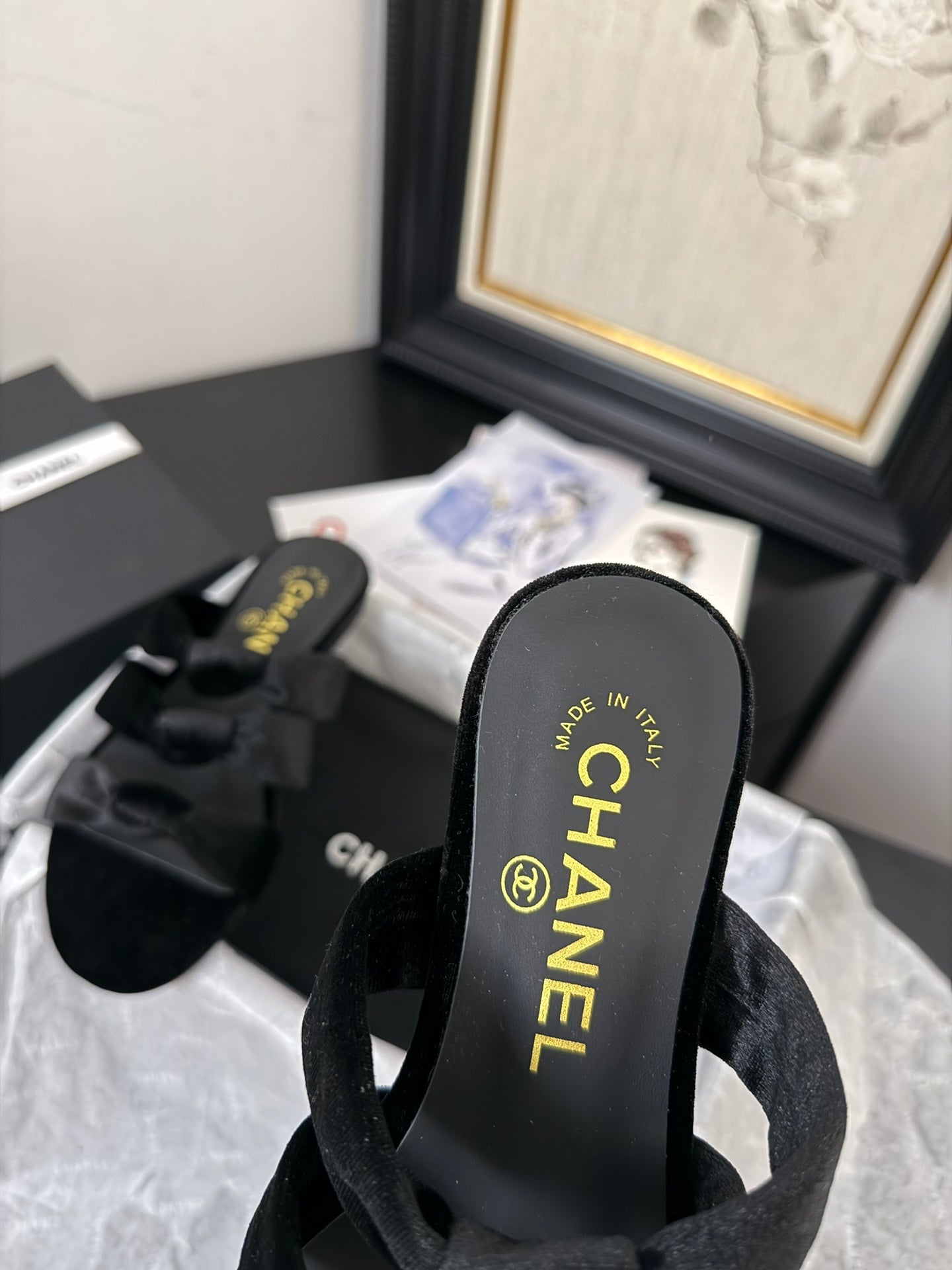 CC 25C Three Strap Mule Black Velvet fabric 233559 - 35