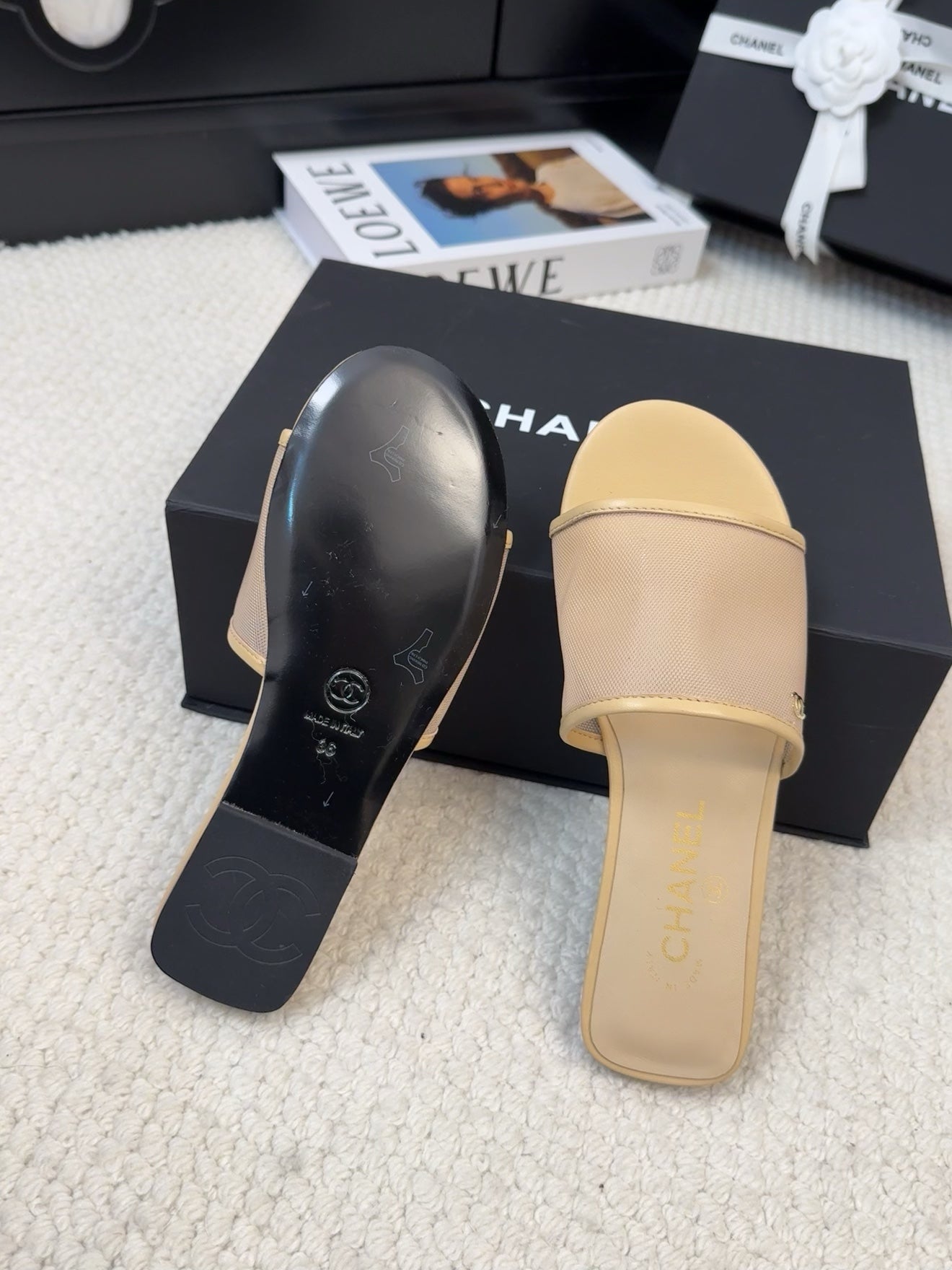 FLAT SLIDE IN FLAX YELLOW MESH AND SUEDE - 35