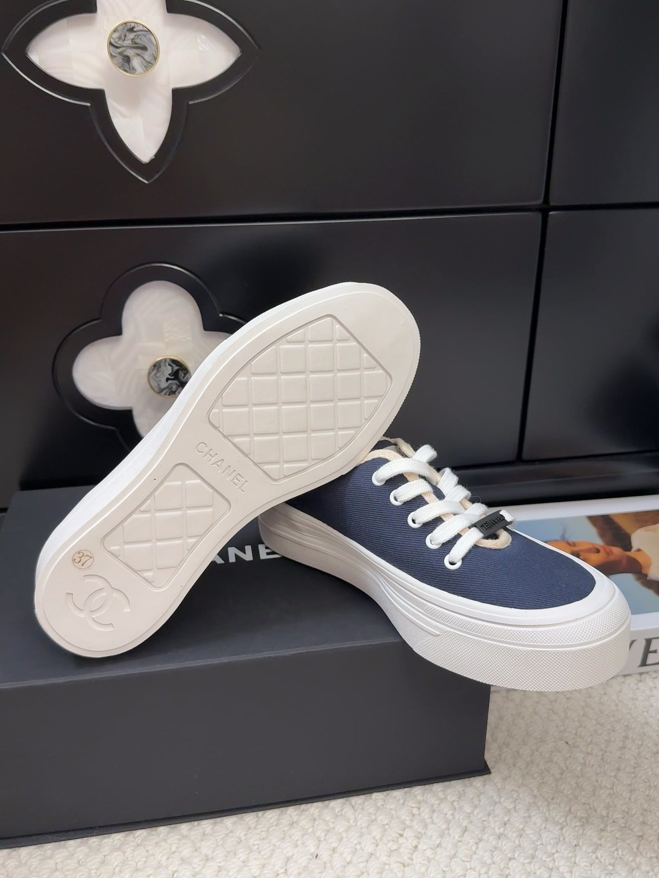 TRAINERS SHOES IN NAVY BLUE FABRIC - 35