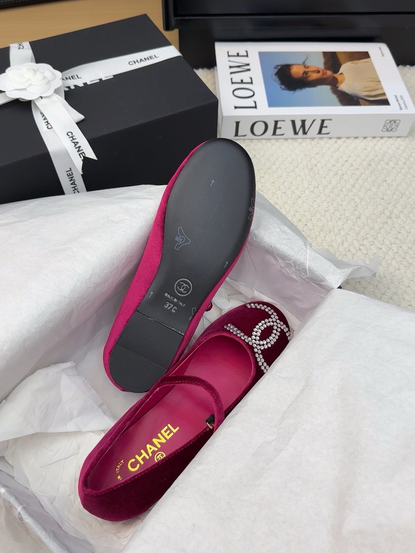 MARY JANE SHOES IN JAM PURPLE VELVET WITH CRYSTALS LOGO - 34