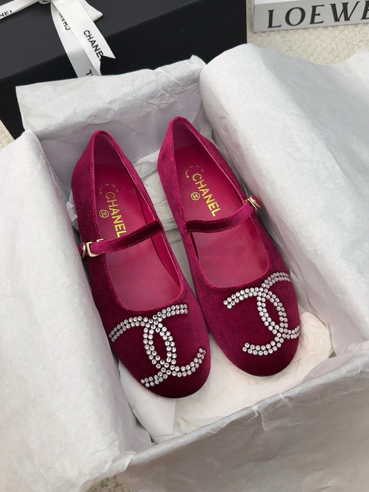 MARY JANE SHOES IN JAM PURPLE VELVET WITH CRYSTALS LOGO - 34