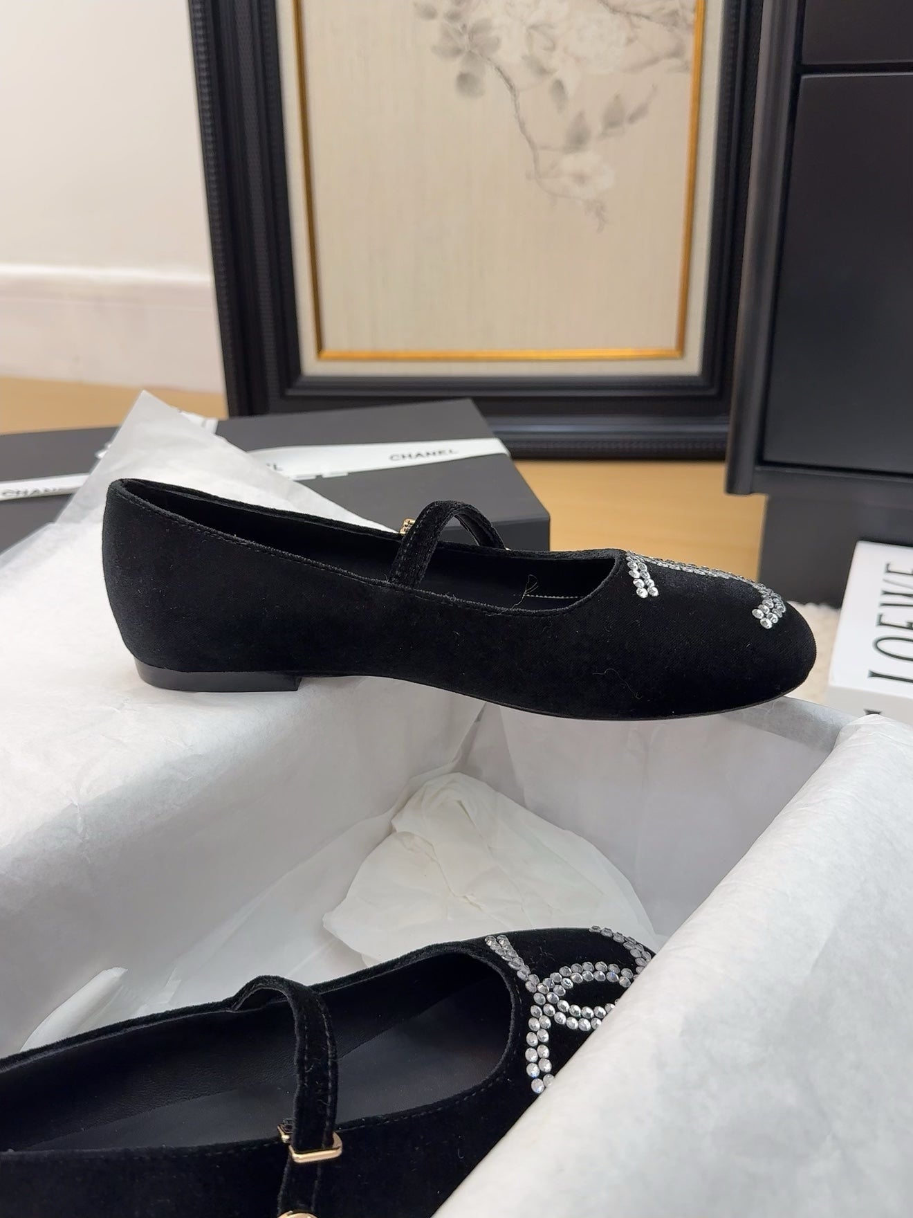 MARY JANE SHOES IN BLACK VELVET WITH CRYSTALS LOGO - 34