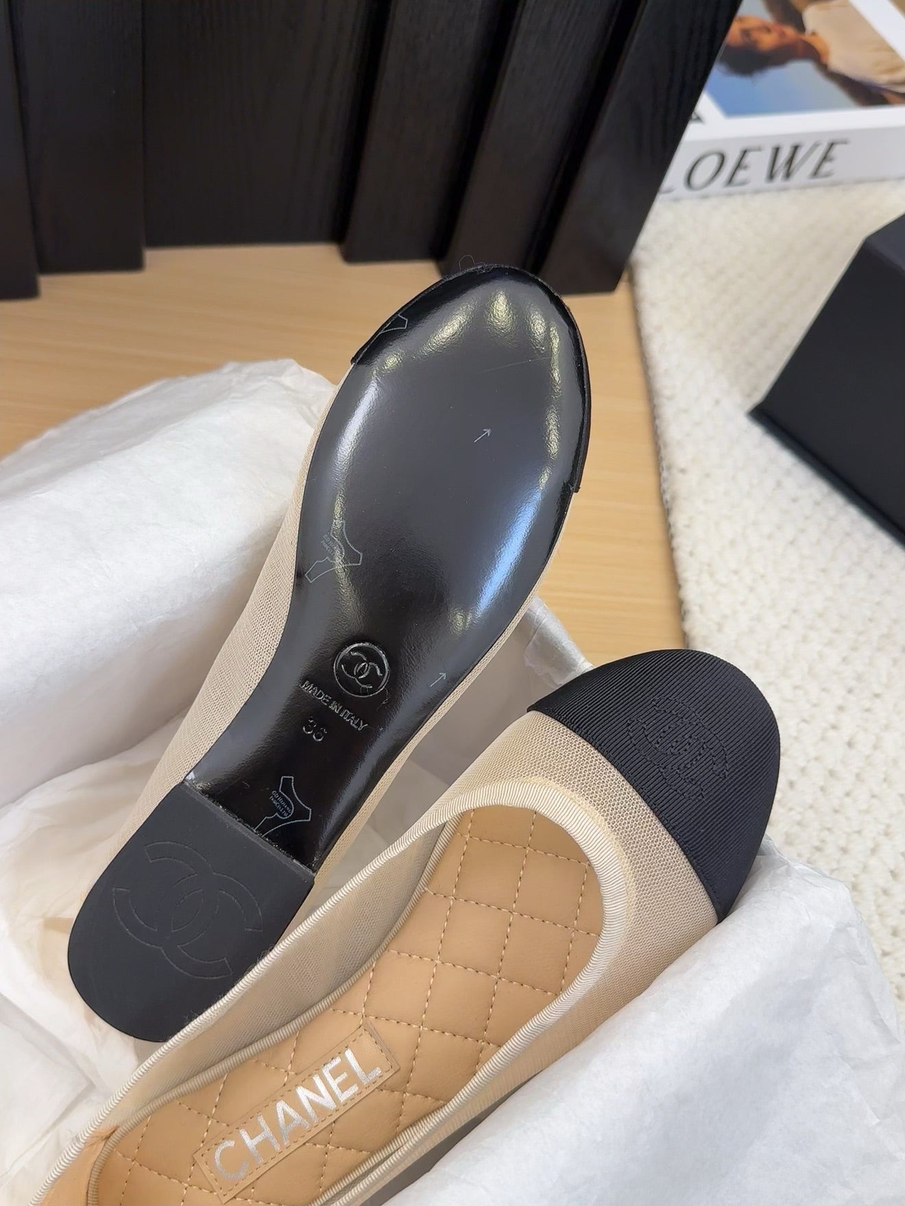 BALLET FLAT IN BLACK FABRIC AND BEIGE MESH - 34