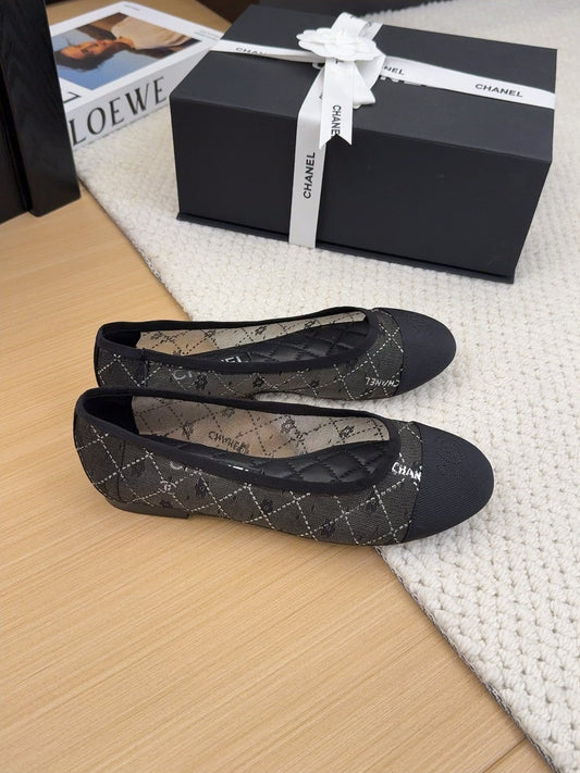 BALLET FLAT IN BLACK FABRIC AND MESH - 34
