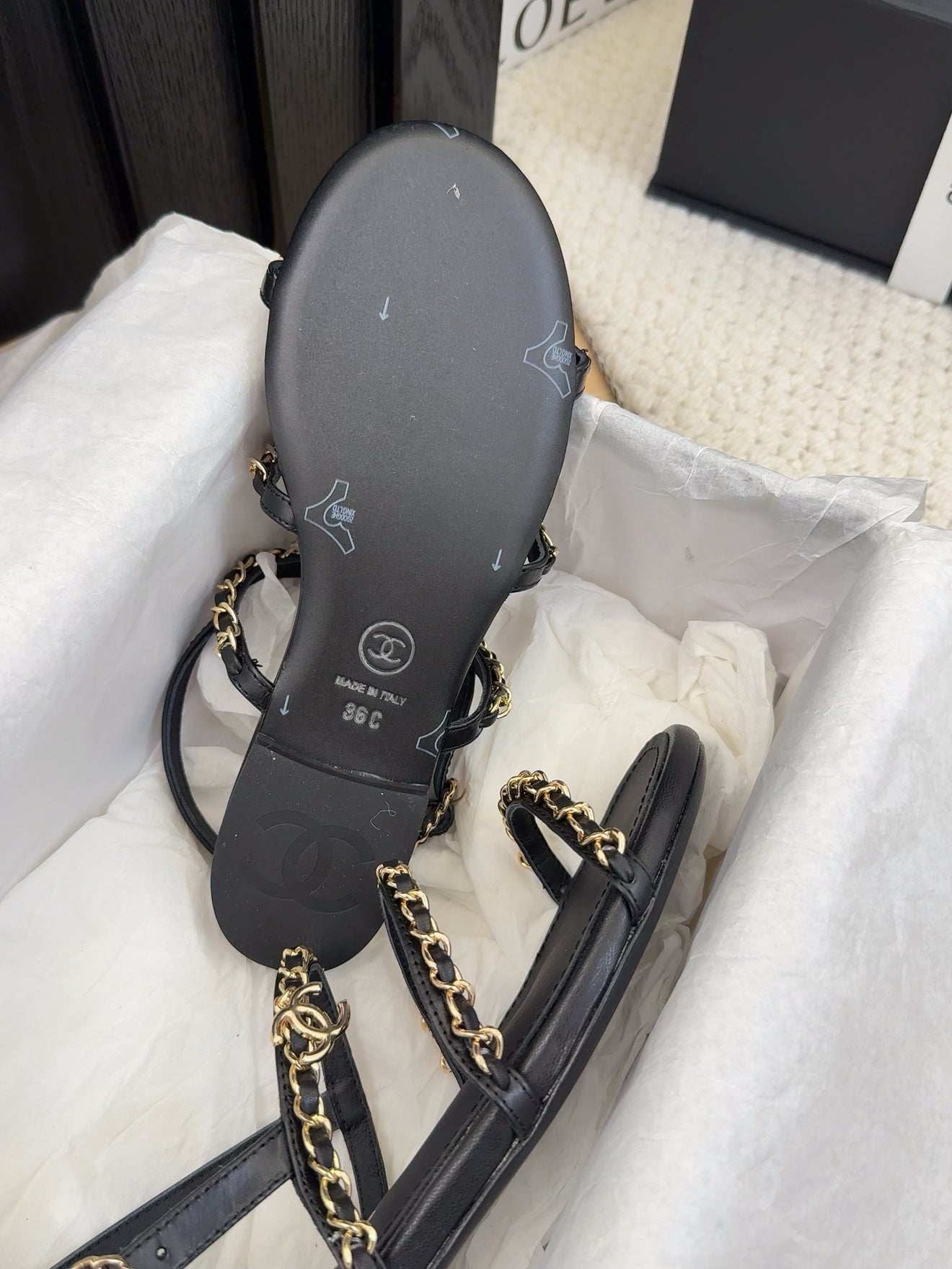 THREE-STRAPS SANDALS IN BLACK CALFSKIN WITH GOLD HARDWARE - 34