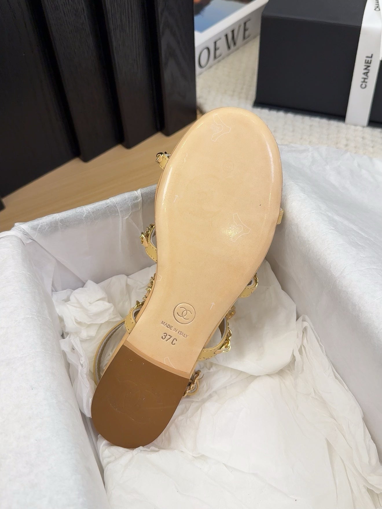 THREE-STRAPS SANDALS IN SAND YELLOW CALFSKIN WITH GOLD HARDWARE - 34