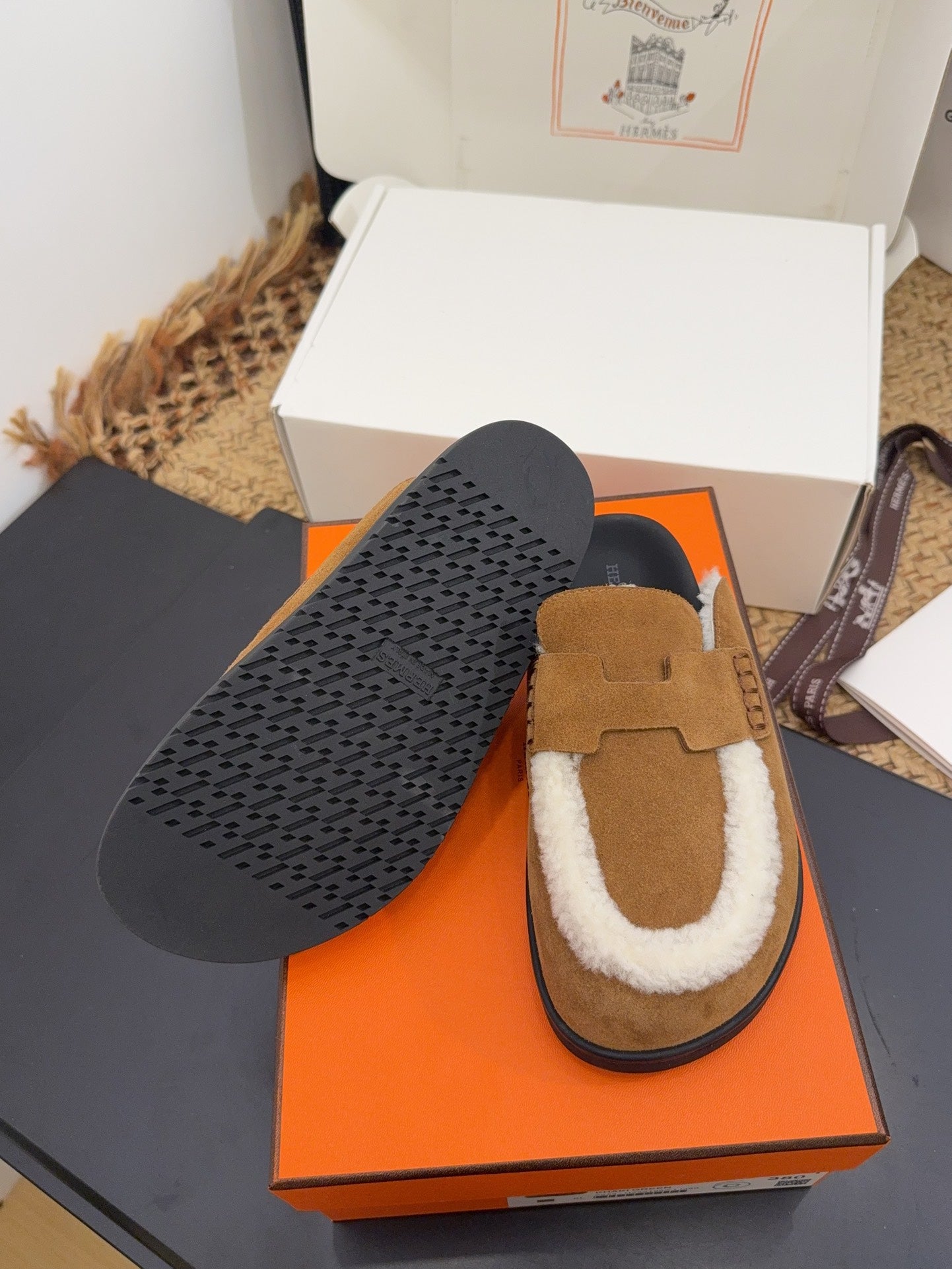 HM 25S MULE IN SOFT BROWN SUEDE MIX WHITE SHEARLING - 35