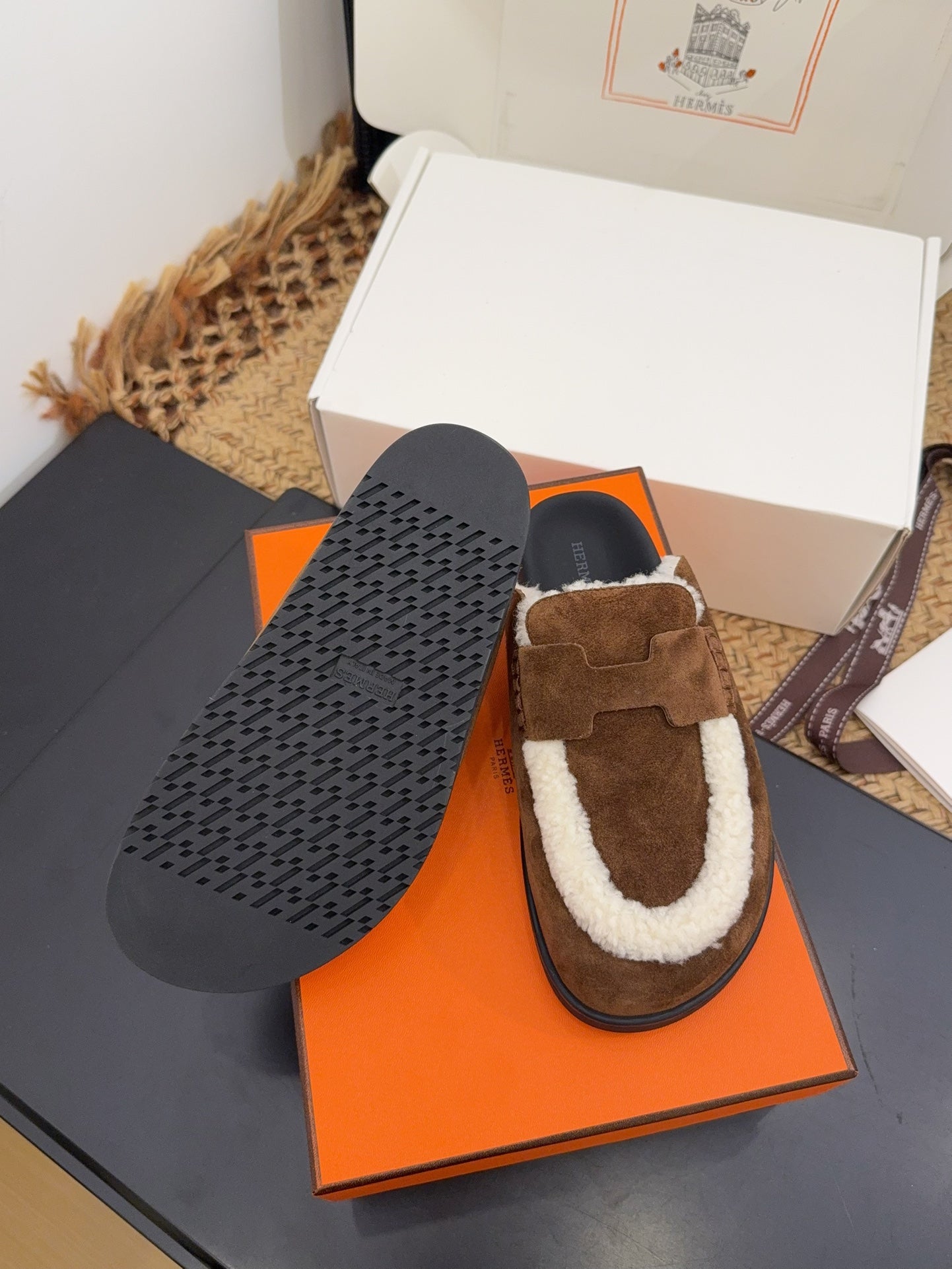HM 25S MULE IN DARK BROWN SUEDE MIX SHEARLING - 35