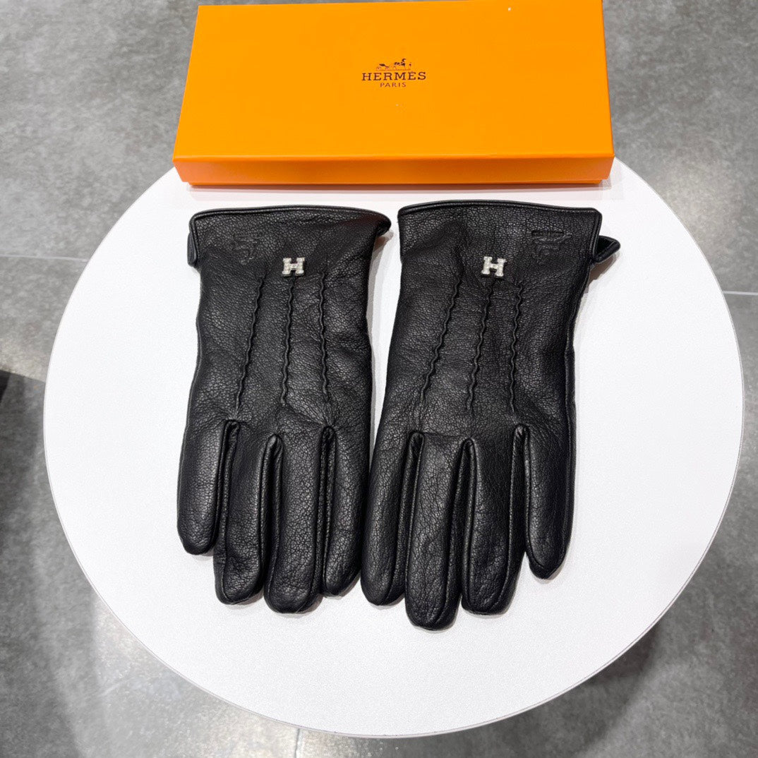 GLOVES IN BLACK DEERSKIN AND FLEECE LINING 228487 - XL