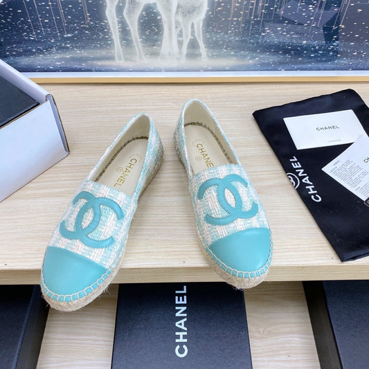 CC ESPADRILLES PLATFORM IN PASTEL BLUE TWEED - 34