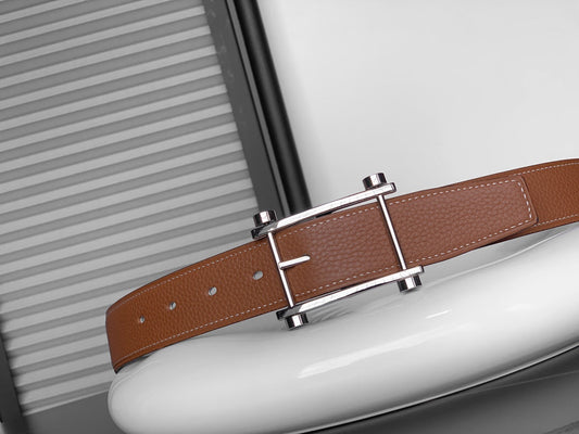 HM REVERSIBLE BLACK AND BRONZE BROWN LEATHER STRAP 32 MM SILVER HARDWARE - 30