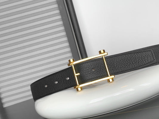 HM REVERSIBLE BLACK AND BLACK AND KHAKI BROWN LEATHER STRAP 32 MM GOLD HARDWARE - 30