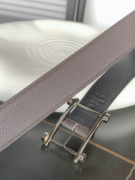 HM REVERSIBLE BLACK AND CHOCOLATE BROWN LEATHER STRAP 32 MM COPPER HARDWARE - 30