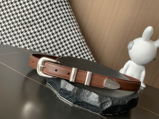BELT 25MM MEDIUM WESTERN IN DARK BROWN CALFSKIN SILVER BUCKLE - 30