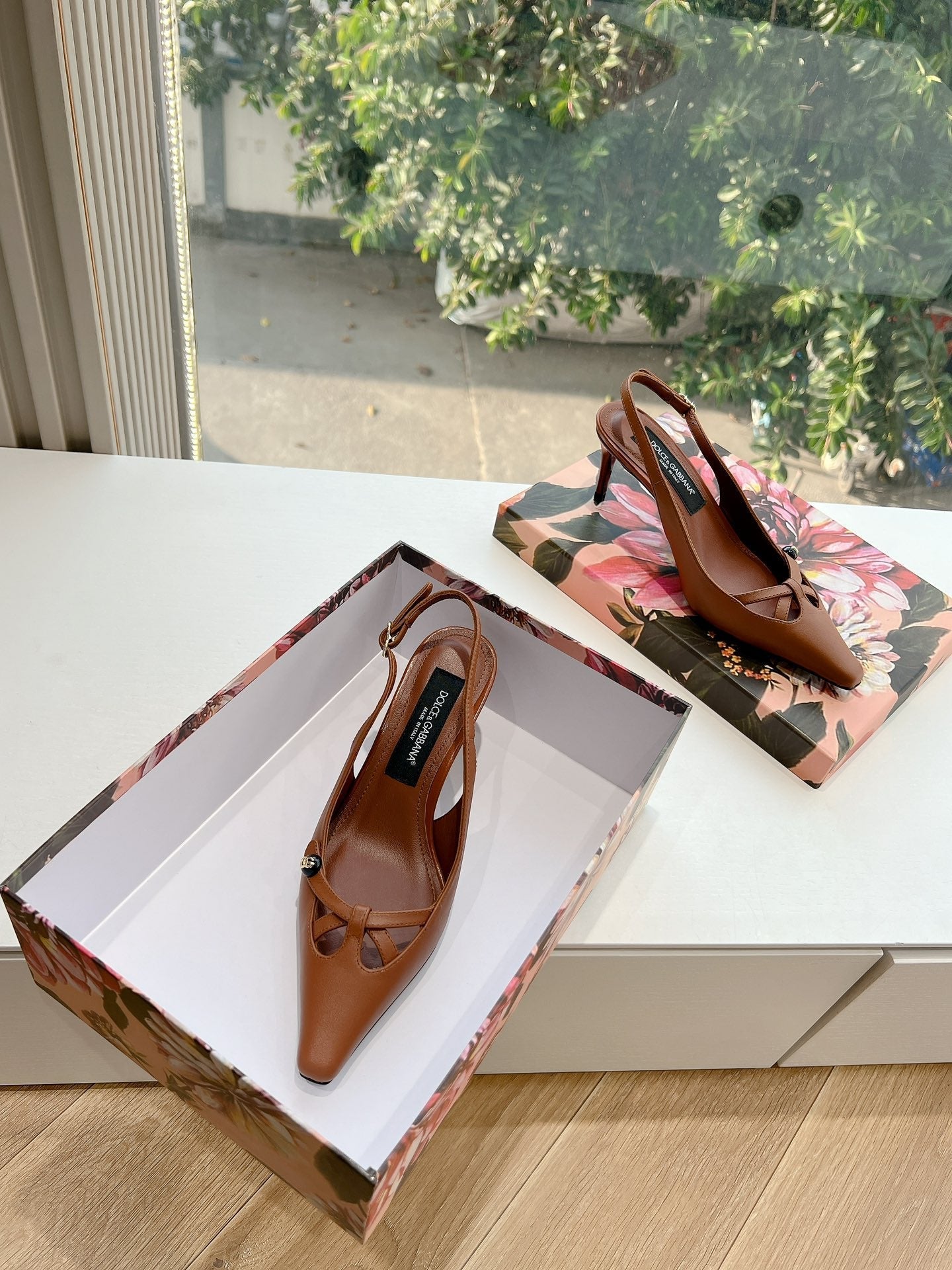 DG 70MM FOOTWEAR – BLUSH IN BROWN CALFSKIN SLINGBACK - 35