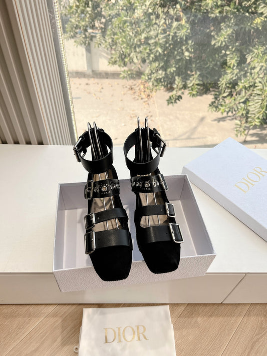 PUNK BALLET FLAT IN BLACK SUEDE AND CALFSKIN - 35