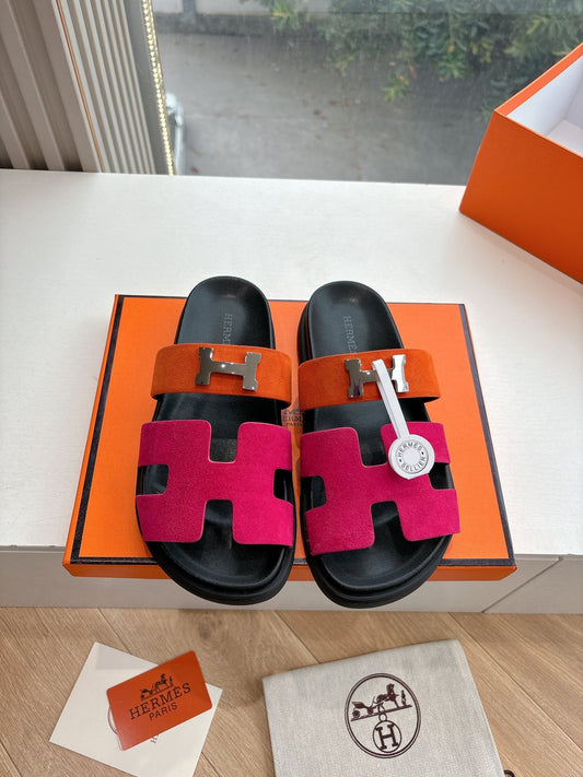 БОСОНІЖКИ CHYPRE SANDAL З ТЕМНО-РОЖЕВОЇ ЗАМШІ МІКС З ПОМАРАНЧЕВИМ - 35