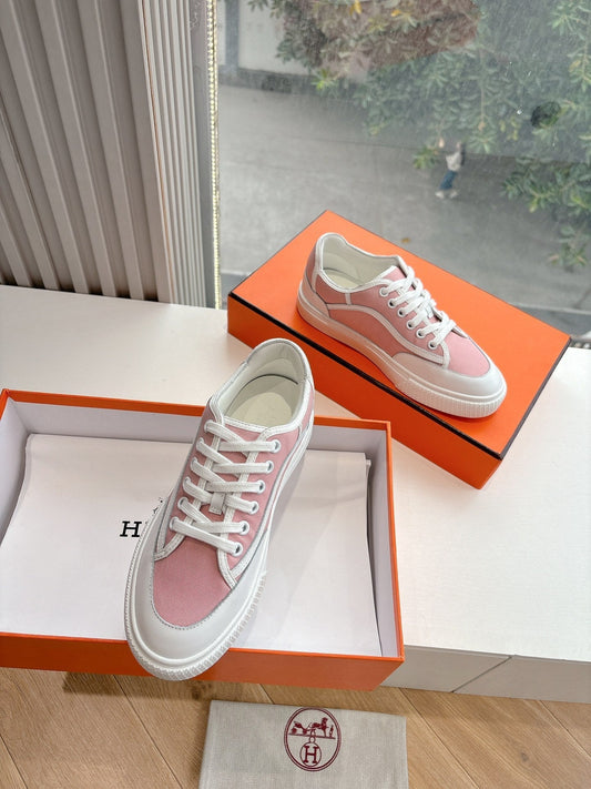 КРОСІВКИ SNEAKER З МАКСИ КАНВАСУ РОЖЕВОГО КОЛЬОРУ ТА БІЛОЇ ТЕЛЯЧОЇ ШКІРИ - 35