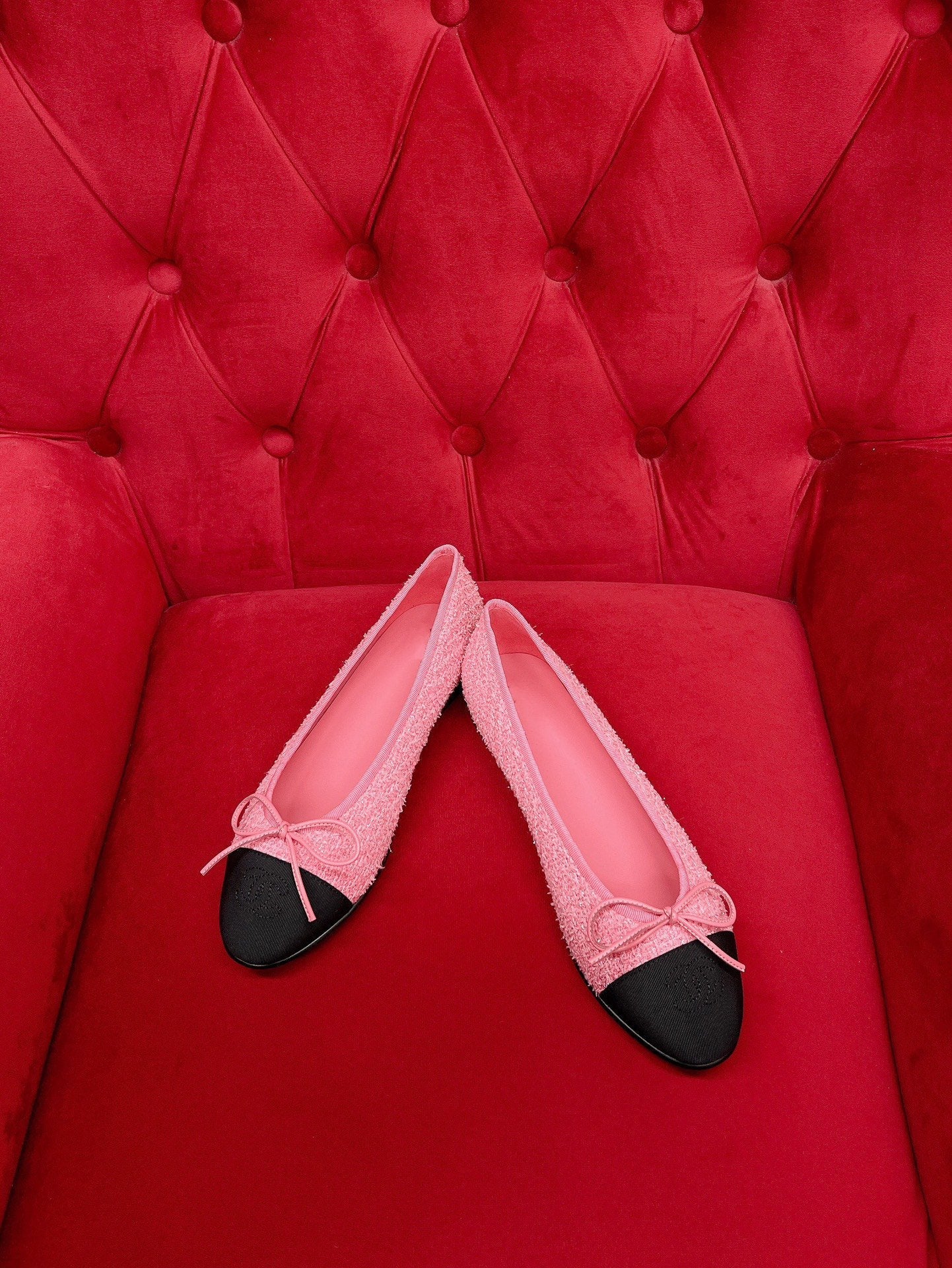 ballet flat pink black tweed grosgrain - 35