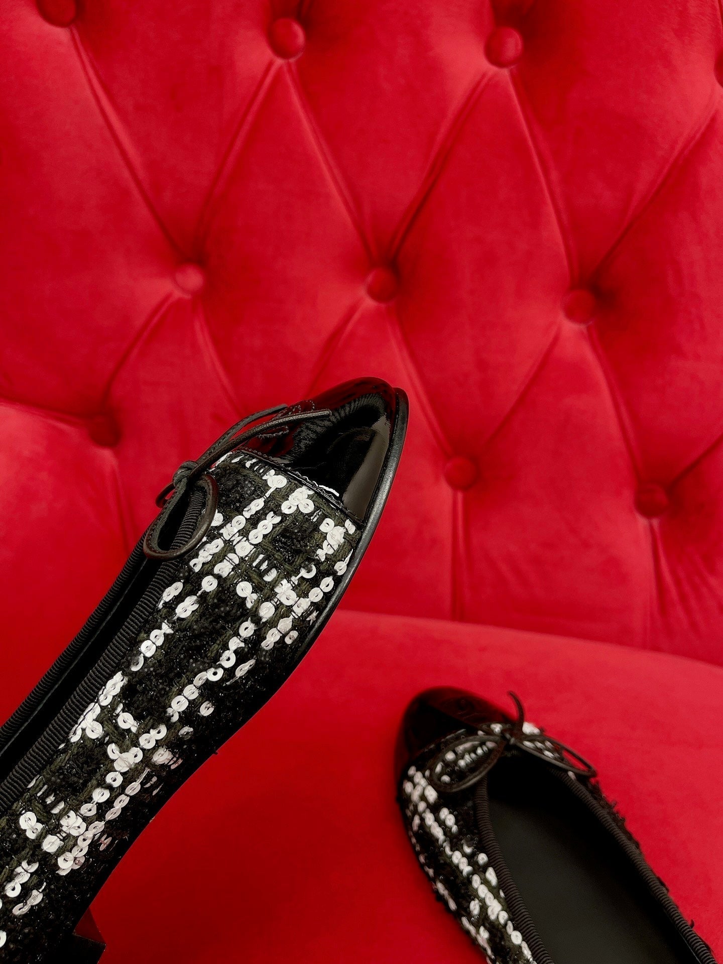 ballet flat black white tweed lambskin - 35