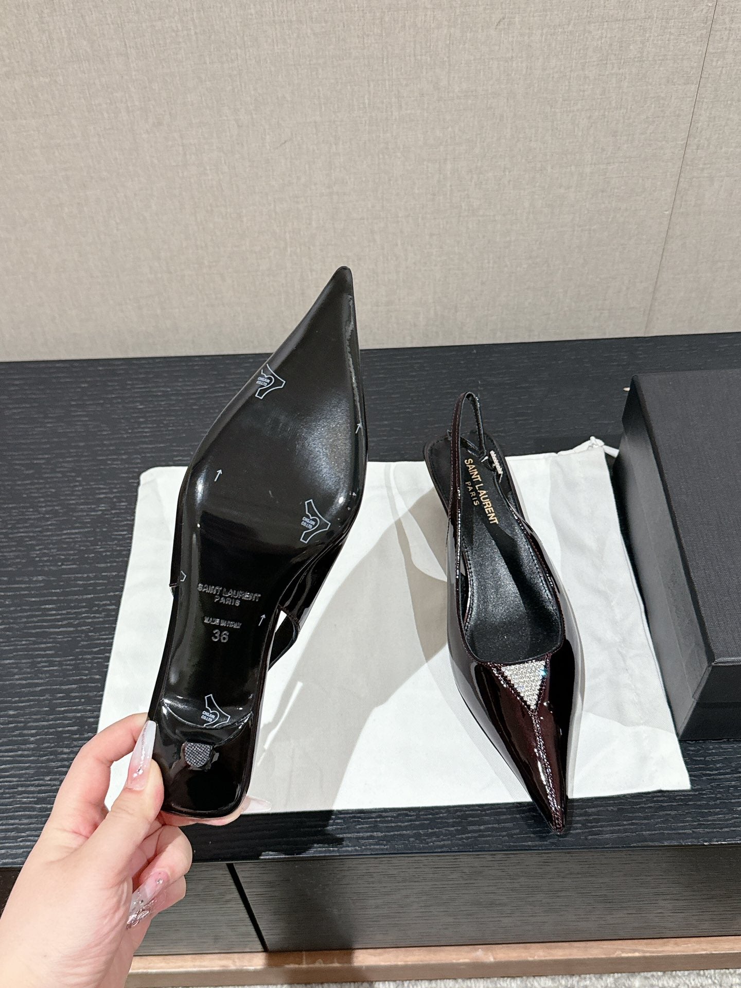 SL CHERISH CRYSTAL SLINGBACK WINE CALFSKIN - 35