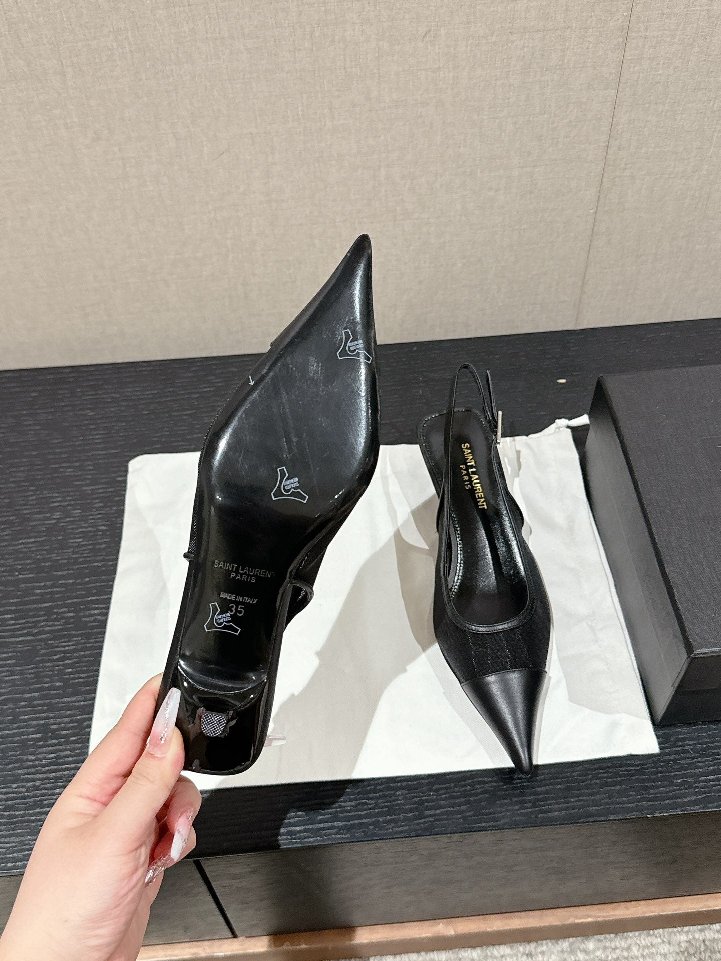 SL CHERISH SLINGBACK 45 BLACK MESH AND CALFSKIN - 35