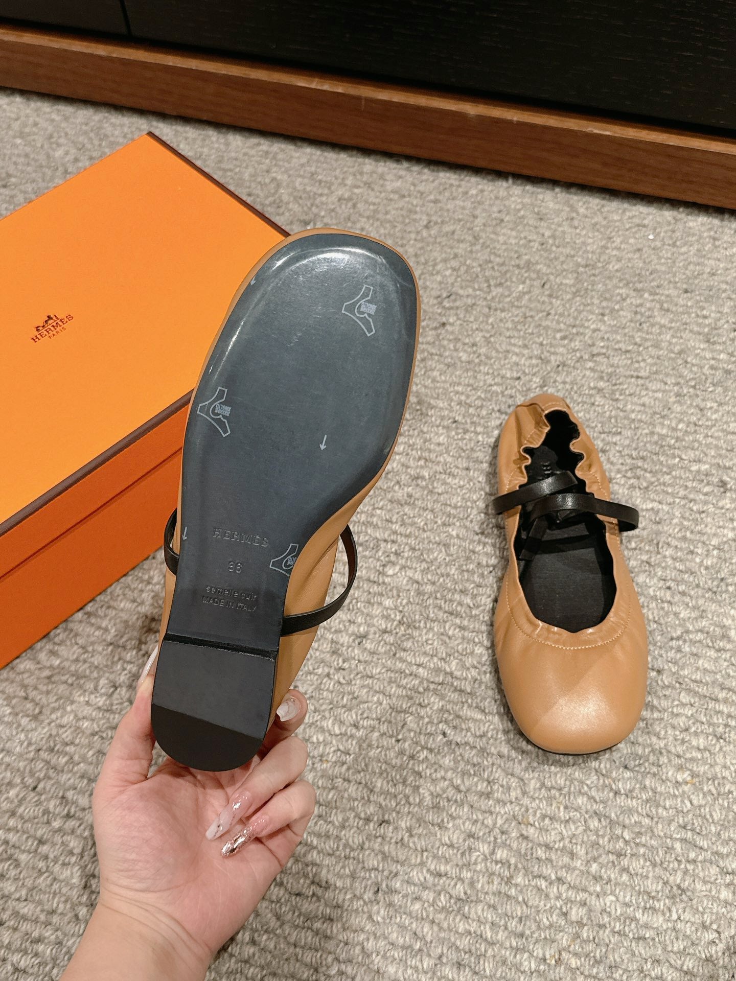 BALLERINA BALLET FLAT BRIGHT BROWN LAMBSKIN - 35