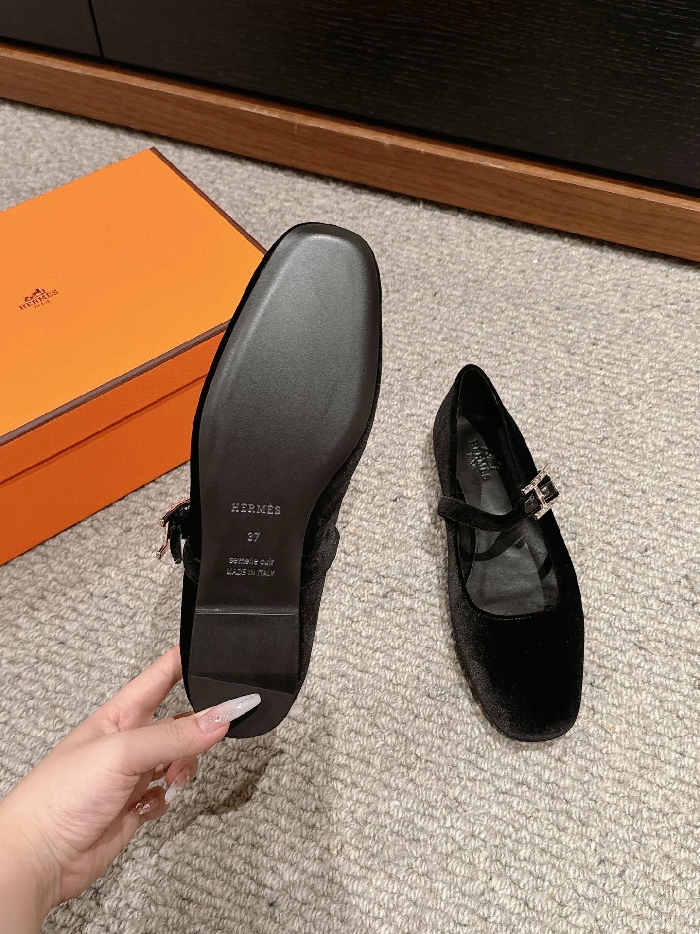 JANE BALLET FLAT BLACK VELVET - 35