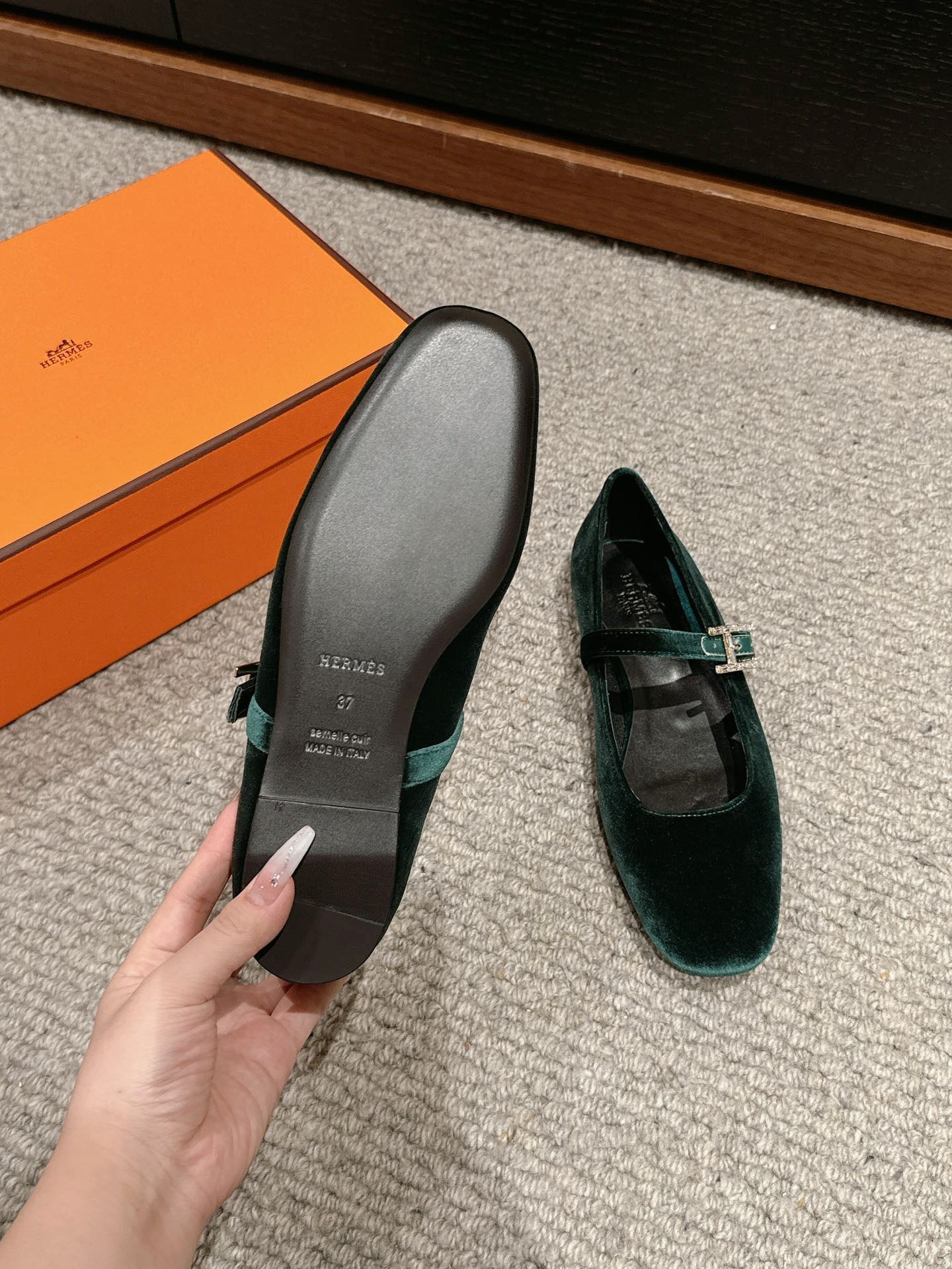 JANE BALLET FLAT CASTLETON GREEN VELVET - 35