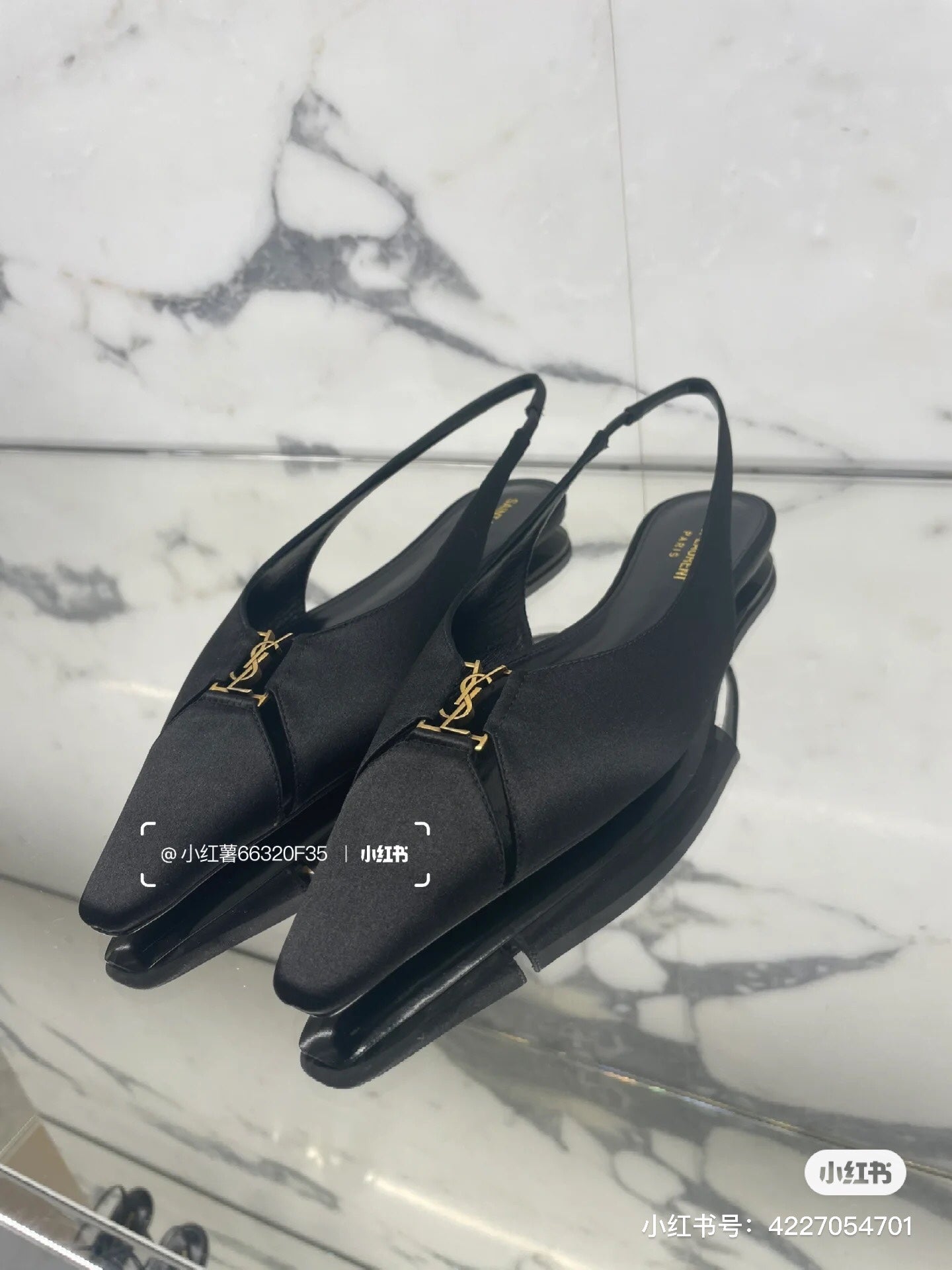 SL BABYLONE SLINGBACK FLAT BLACK SATIN CREPE - 35