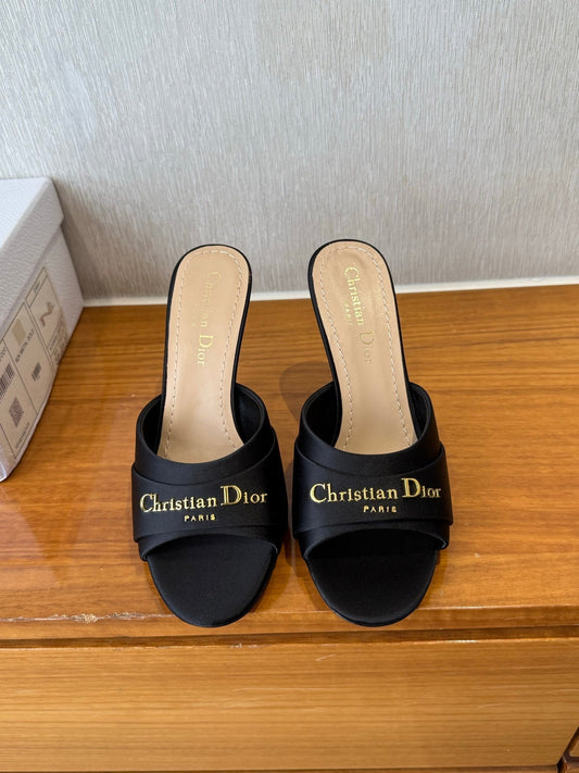 PEEP TOE SANDAL 25S HEELS 10CM IN BLACK SATIN - 35