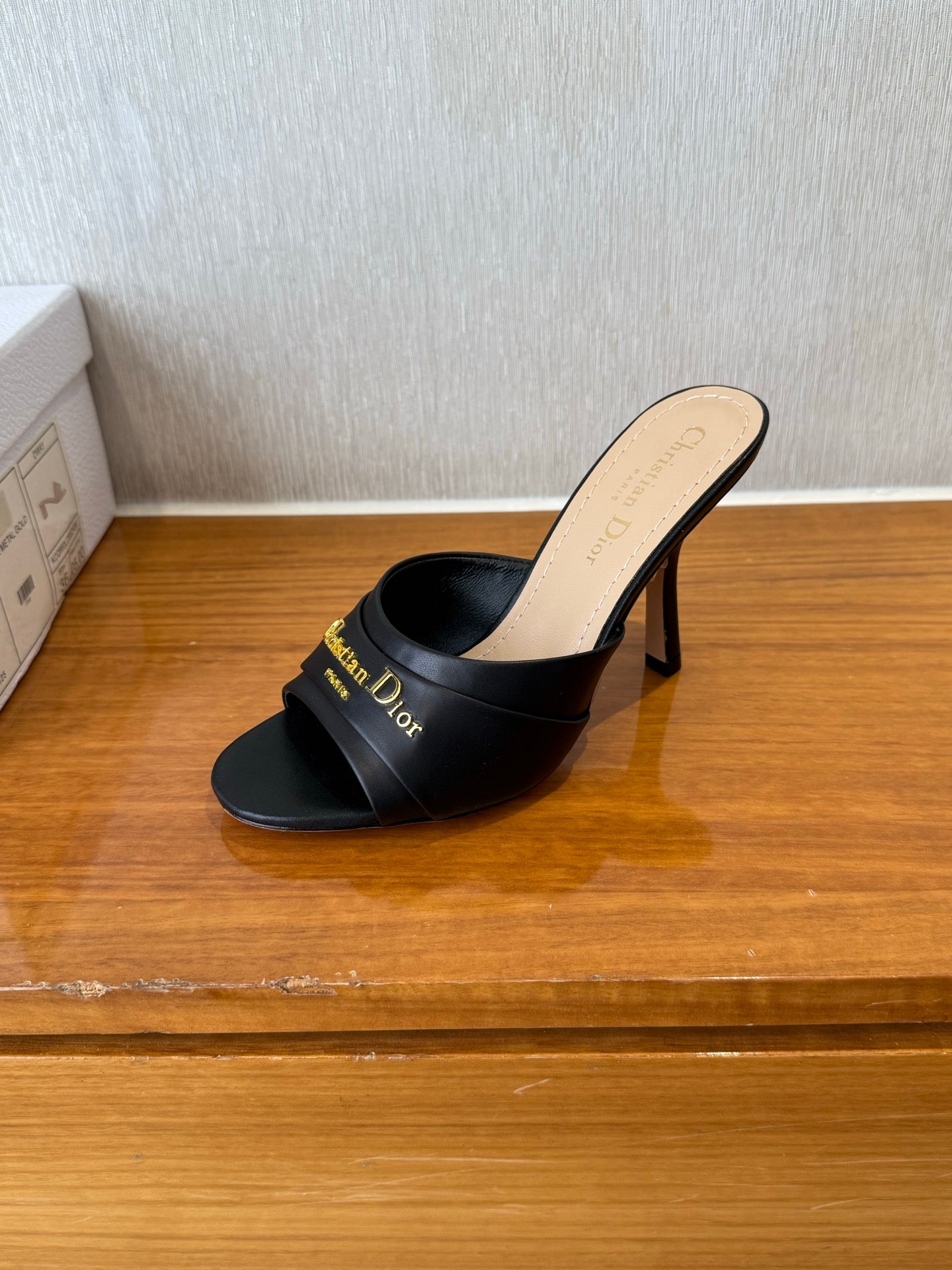 PEEP TOE SANDAL 25S HEELS 10CM IN BLACK CALFSKIN - 35