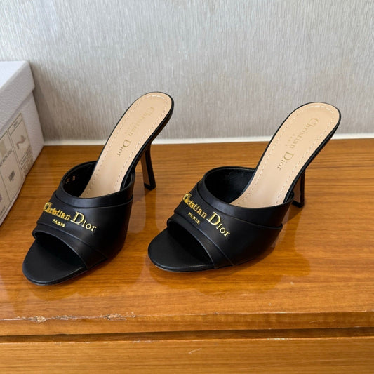 PEEP TOE SANDAL 25S HEELS 10CM IN BLACK CALFSKIN - 35