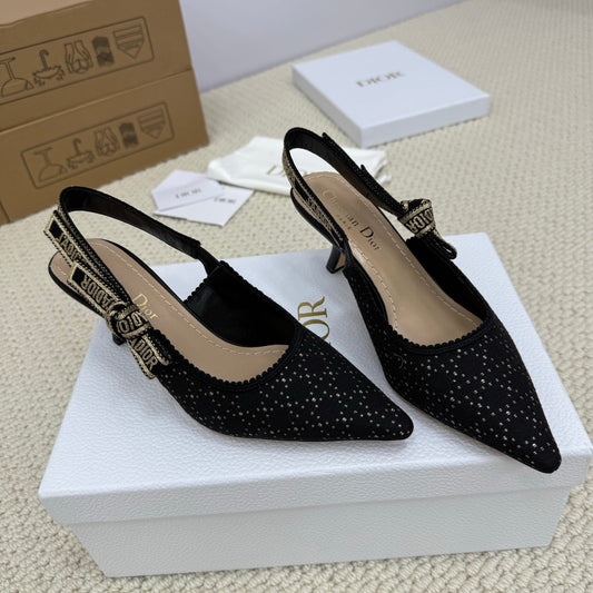 DIOR HIGH SLINGBACK 65 MM 25S IN BLACK FABRIC AND BRAND NAME EMBROIDERY - 34