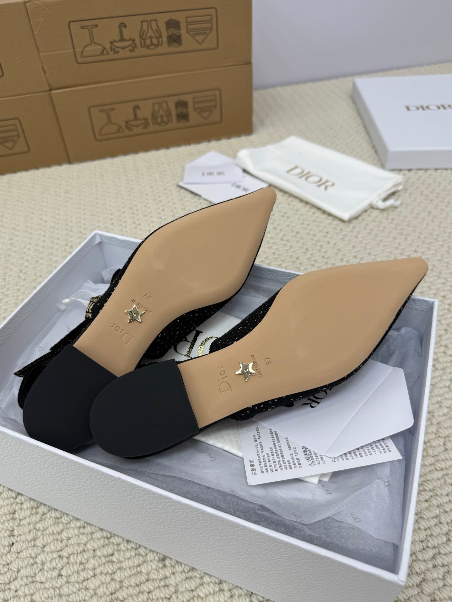 DIOR FLAT SLINGBACK 25S IN BLACK FABRIC AND BRAND NAME EMBROIDERY - 34