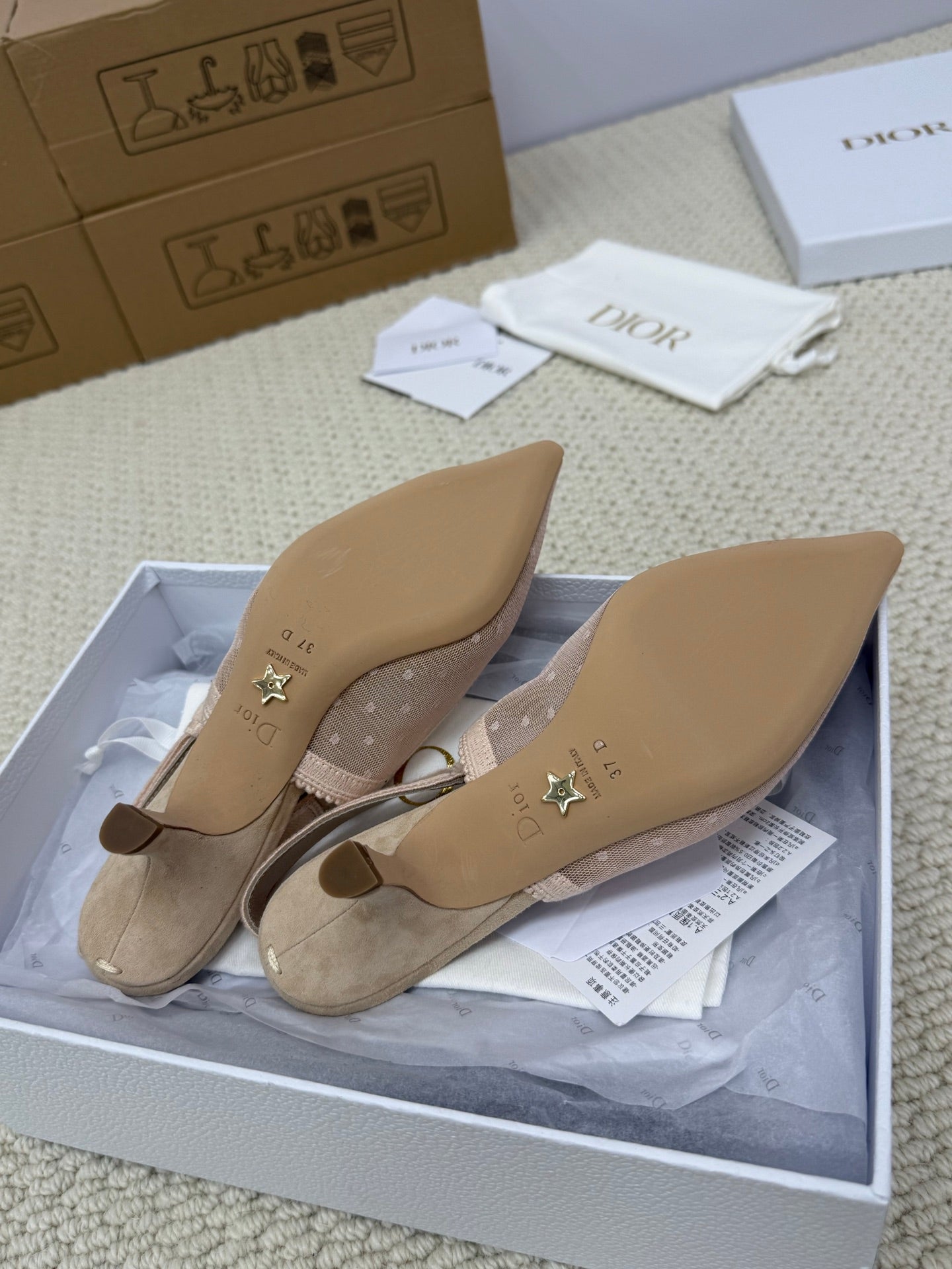 DIOR HIGH SLINGBACK 65 MM 25S IN NUDE LACE NET FABRIC AND SUEDE - 34