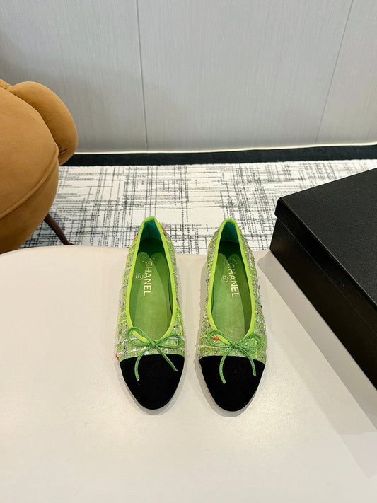 BALLET FLATS IN EMERALD GREEN TWEED AND FABRIC - 34