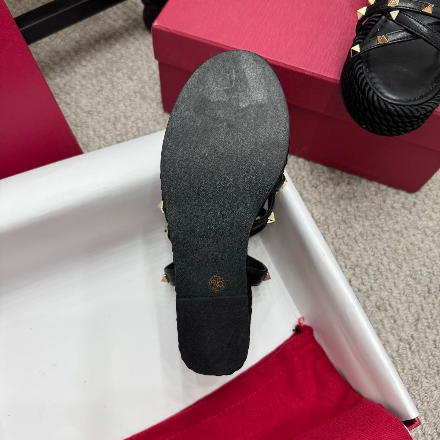 VLTN HIGH WEDGE STUDDED SANDALS 25S 100 MM IN BLACK CALFSKIN - 35