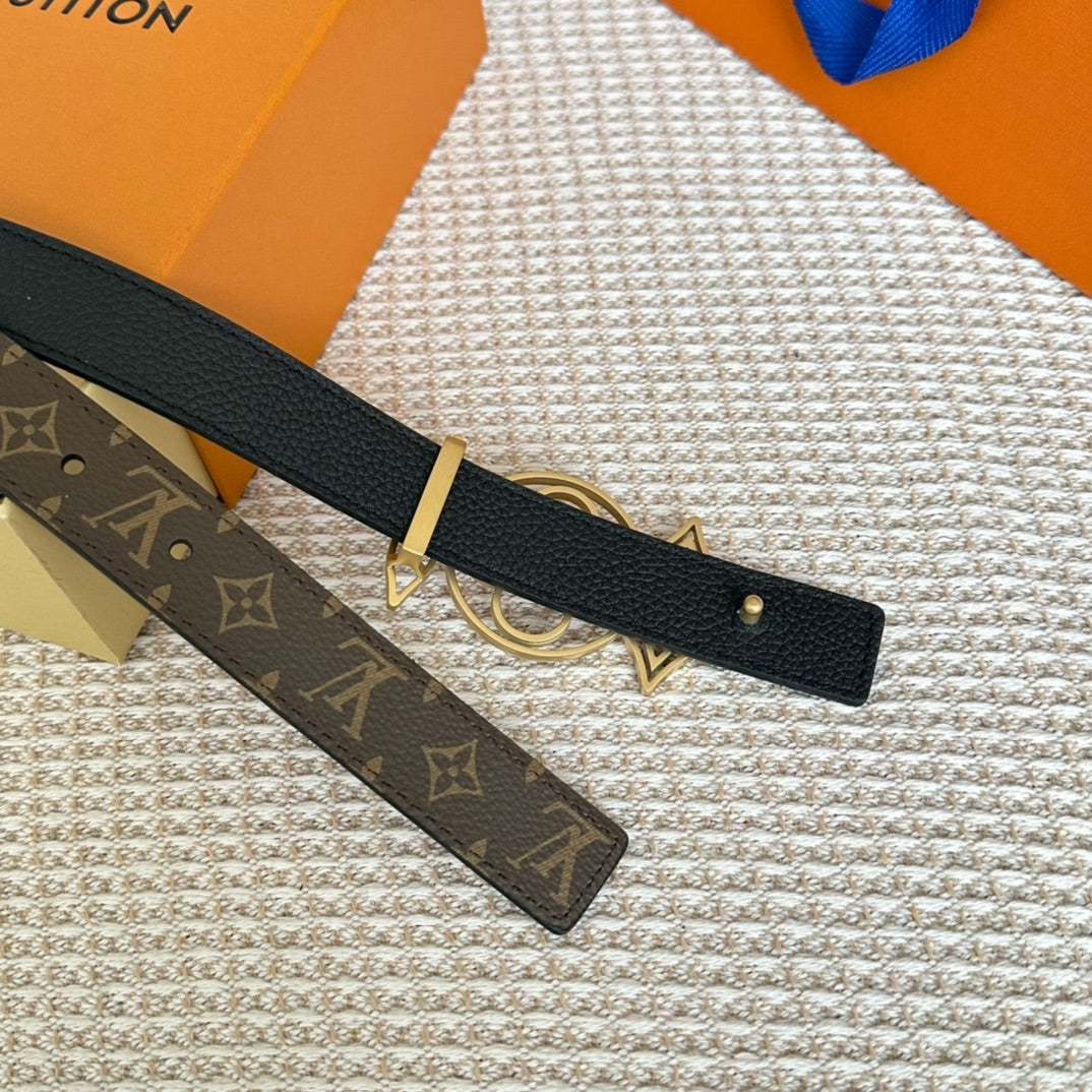 LV MEDIUM 25 MM BELT IN BLACK CALFSKIN GOLD HARDWARE - 30