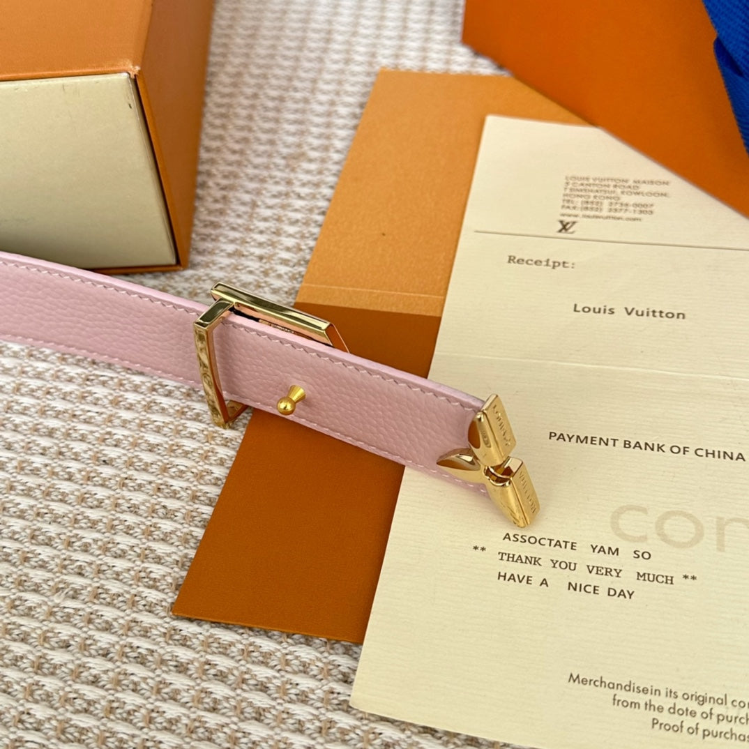 PRETTY LV 30MM REVERSIBLE BELT IN LIGHT PINK CALFSKIN GOLD HARDWARE - 30
