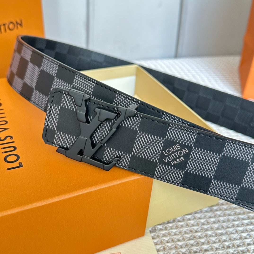 LV 25S BELT 40 MM IN BLACK MIX GREY CALFSKIN 593221 - 26-28