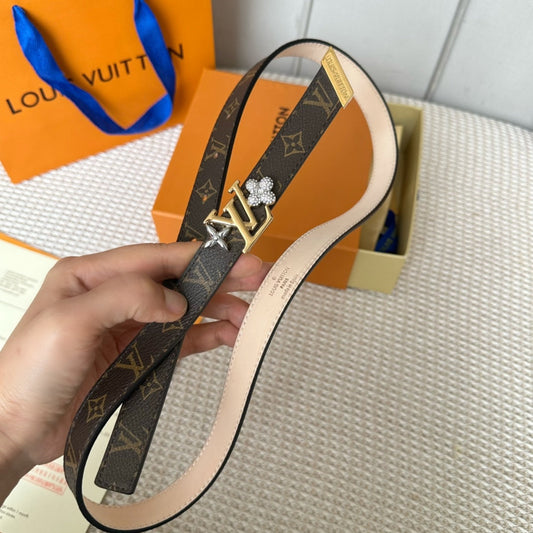 ДВОСТОРОННІЙ РЕМІНЬ LV GRAM 20 MM КОРИЧНЕВИЙ ІЗ МОНОГРАМОЮ, ТЕЛЯЧА ШКІРА, ЗОЛОТА ФУРНІТУРА - 30