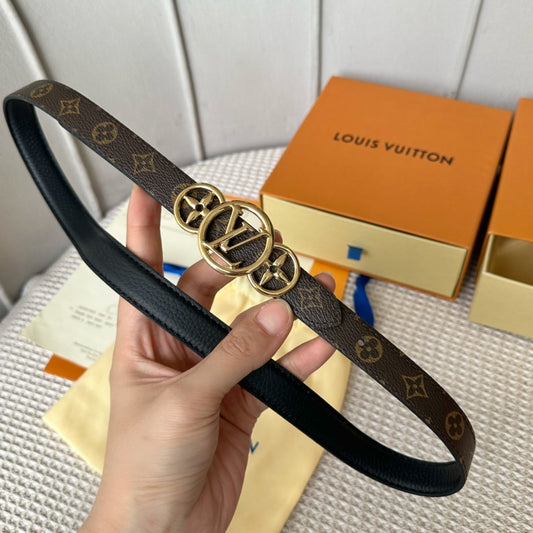 РЕМІНЬ LV S-LOCK 20 ММ КОЛІР СІРО-КОРИЧНЕВИЙ МОНОГРАМА ТА ЧОРНА ТЕЛЯЧА ШКІРА ЗОЛОТИСТА ФУРНІТУРА - 30