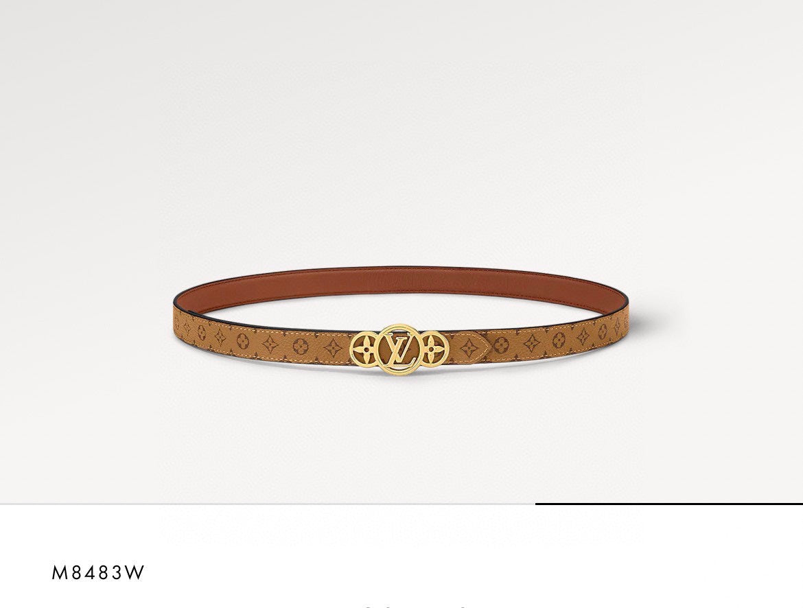 LV S-LOCK BELT 20 MM BROWN MONOGRAM AND AUBURN RED CALFSKIN GOLD HARDWARE - 30
